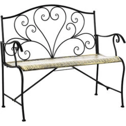 Outsunny Panchina Da Giardino In Ferro, Panca Da Esterno In Stile Vintage 2 Posti, 100x 50x88cm, Nero