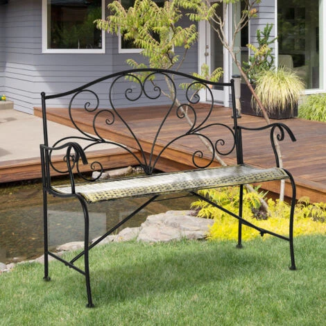 Outsunny Panchina Da Giardino In Ferro, Panca Da Esterno In Stile Vintage 2 Posti, 100x 50x88cm, Nero 4 Outsunny Panchina Da Giardino In Ferro, Panca Da Esterno In Stile Vintage 2 Posti, 100x 50x88cm, Nero - immagine 2