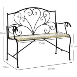 Outsunny Panchina Da Giardino In Ferro, Panca Da Esterno In Stile Vintage 2 Posti, 100x 50x88cm, Nero 9 Outsunny Panchina Da Giardino In Ferro, Panca Da Esterno In Stile Vintage 2 Posti, 100x 50x88cm, Nero -Giardino di Lusso 30531152 3
