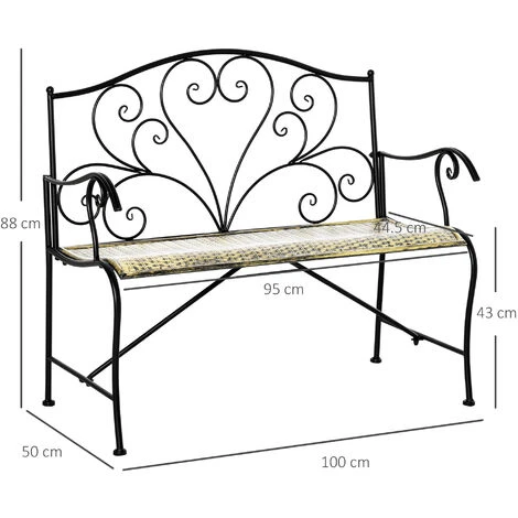 Outsunny Panchina Da Giardino In Ferro, Panca Da Esterno In Stile Vintage 2 Posti, 100x 50x88cm, Nero 5 Outsunny Panchina Da Giardino In Ferro, Panca Da Esterno In Stile Vintage 2 Posti, 100x 50x88cm, Nero - immagine 3