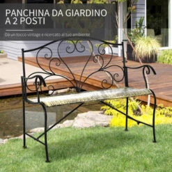 Outsunny Panchina Da Giardino In Ferro, Panca Da Esterno In Stile Vintage 2 Posti, 100x 50x88cm, Nero 11 Outsunny Panchina Da Giardino In Ferro, Panca Da Esterno In Stile Vintage 2 Posti, 100x 50x88cm, Nero -Giardino di Lusso 30531152 5