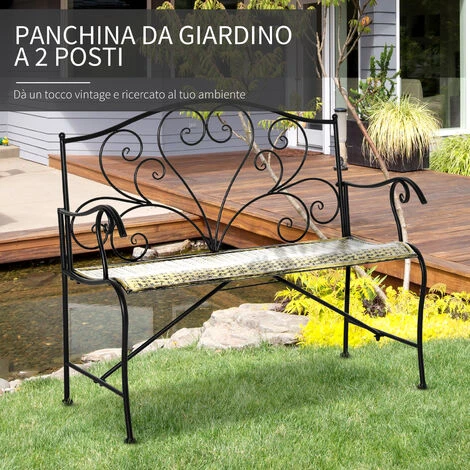 Outsunny Panchina Da Giardino In Ferro, Panca Da Esterno In Stile Vintage 2 Posti, 100x 50x88cm, Nero 7 Outsunny Panchina Da Giardino In Ferro, Panca Da Esterno In Stile Vintage 2 Posti, 100x 50x88cm, Nero - immagine 5