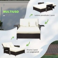 Outsunny Divanetto Da Giardino Con Panca Poggiapiedi In Rattan PE Marrone -Giardino di Lusso 30531160 4