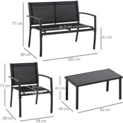 Outsunny Salotto Da Esterno, Set 4 Pezzi Con 1 Tavolino, 2 Sedie Da Giardino E 1 Panca In Metallo, Nero -Giardino di Lusso 30531161 3