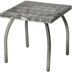 Outsunny Tavolino In Rattan Sintetico Da Esterno, Giardino, Terrazzo Impermeabile Grigio 45x45x44cm
