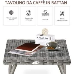 Outsunny Tavolino In Rattan Sintetico Da Esterno, Giardino, Terrazzo Impermeabile Grigio 45x45x44cm -Giardino di Lusso 30531174 4