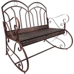 Outsunny Panchina A Dondolo Da Giardino In Metallo A 2 Posti Con Braccioli, 104x75x95.5cm, Colore Bronzo