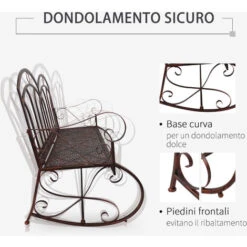 Outsunny Panchina A Dondolo Da Giardino In Metallo A 2 Posti Con Braccioli, 104x75x95.5cm, Colore Bronzo -Giardino di Lusso 30531186 4