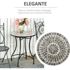 Outsunny Tavolino Da Giardino In Metallo E Ceramica, Tavolo Da Esterno Per Terrazzo O Balcone, Ф60x71cm, Nero -Giardino di Lusso 30531209 5