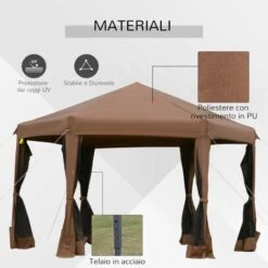 Outsunny Gazebo Da Giardino Pieghevole Con Zanzariera, Struttura Esagonale Acciaio E Poliestere, 3.6x3.6x2.6m Marrone -Giardino di Lusso 30953901 4