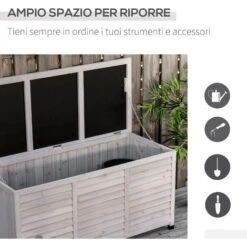 Outsunny Panca Contenitore In Legno Di Abete, Cassapanca Da Esterno Con Piedini Antiscivolo 127x56x60cm, Grigio -Giardino di Lusso 30955558 4