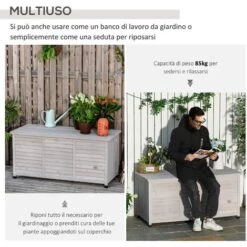 Outsunny Panca Contenitore In Legno Di Abete, Cassapanca Da Esterno Con Piedini Antiscivolo 127x56x60cm, Grigio -Giardino di Lusso 30955558 5