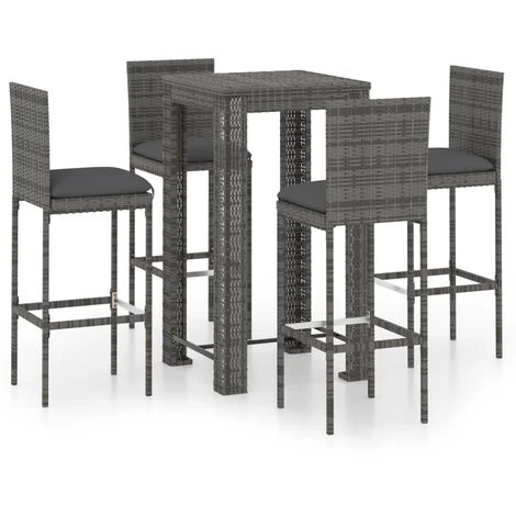 Set Bar Da Giardino 5 Pz Con Cuscini In Polyrattan Grigio VidaXL 3 Set Bar Da Giardino 5 Pz Con Cuscini In Polyrattan Grigio VidaXL