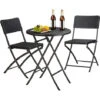 Relaxdays Set Mobili Da Giardino BASTIAN, Tavolo E Sedie Campeggio, Pieghevoli, Rattan, HxLxP 75,5x60x60 Cm, Nero -Giardino di Lusso 31791469 1