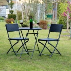 Relaxdays Set Mobili Da Giardino BASTIAN, Tavolo E Sedie Campeggio, Pieghevoli, Rattan, HxLxP 75,5x60x60 Cm, Nero 8 Relaxdays Set Mobili Da Giardino BASTIAN, Tavolo E Sedie Campeggio, Pieghevoli, Rattan, HxLxP 75,5x60x60 Cm, Nero -Giardino di Lusso 31791469 2