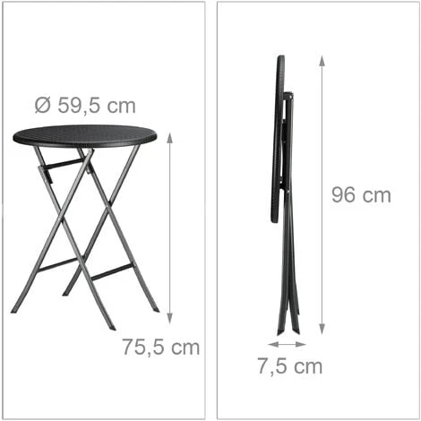 Relaxdays Set Mobili Da Giardino BASTIAN, Tavolo E Sedie Campeggio, Pieghevoli, Rattan, HxLxP 75,5x60x60 Cm, Nero 6 Relaxdays Set Mobili Da Giardino BASTIAN, Tavolo E Sedie Campeggio, Pieghevoli, Rattan, HxLxP 75,5x60x60 Cm, Nero - immagine 4