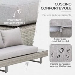Outsunny Salotto Da Giardino Con Divano E Tavolino In PE Rattan Grigio -Giardino di Lusso 31852987 5