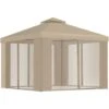 Outsunny Gazebo Da Giardino 3x3m In Metallo Con Zanzariera E Tetto A 2 Livelli In Poliestere Cachi -Giardino di Lusso 31870035 1