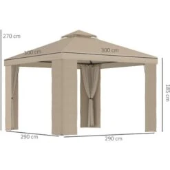 Outsunny Gazebo Da Giardino 3x3m In Metallo Con Zanzariera E Tetto A 2 Livelli In Poliestere Cachi -Giardino di Lusso 31870035 3