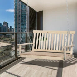 Outsunny Dondolo Per Esterno Sospeso Per 2 Persone In Legno E Catene In Metallo, Colore Naturale 119x65x61cm -Giardino di Lusso 31870036 2