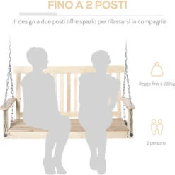 Outsunny Dondolo Per Esterno Sospeso Per 2 Persone In Legno E Catene In Metallo, Colore Naturale 119x65x61cm -Giardino di Lusso 31870036 4