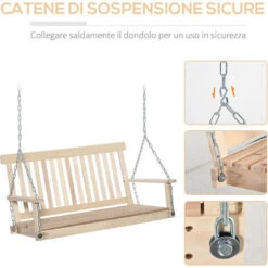 Outsunny Dondolo Per Esterno Sospeso Per 2 Persone In Legno E Catene In Metallo, Colore Naturale 119x65x61cm -Giardino di Lusso 31870036 5