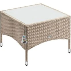 Casaria Tavolo Da Giardino In Poly Rattan Tavolino Basso Da Balcone Con Piano In Vetro Versatile M2 - 58x58x42cm (de)