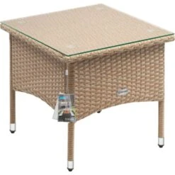 Casaria Tavolo Da Giardino In Poly Rattan Tavolino Basso Da Balcone Con Piano In Vetro Versatile M1 - 50x50x45cm (de)