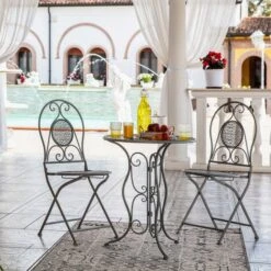 Set Da Giardino Tavolino E 2 Sedie Pieghevoli In Ferro Grigio -Giardino di Lusso 31969795 3