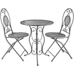 Set Da Giardino Tavolino E 2 Sedie Pieghevoli In Ferro Grigio -Giardino di Lusso 31969795 4