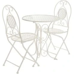 Set Da Giardino Tavolino E 2 Sedie Pieghevoli In Ferro Bianco