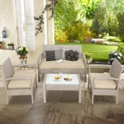 Casaria Set Lounge Poly Rattan Lounge Cuscini 5cm Idrorepellente Dinette Da Giardino Salottino Da Balcone Mobili Da Esterno -Giardino di Lusso 32087172 3