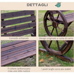 Outsunny Panchina Da Giardino Stile Country Per 2 Persone Con Braccioli A Ruota In Legno Marrone -Giardino di Lusso 32182917 5