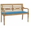 Panca Batavia Con Cuscino Blu 120 Cm In Massello Di Teak VidaXL