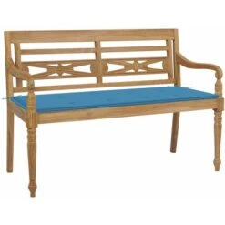 Panca Batavia Con Cuscino Blu 120 Cm In Massello Di Teak VidaXL