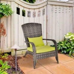 Outsunny Poltrona Da Giardino In PE Rattan Con Braccioli E Cuscini Imbottiti Grigia E Verde -Giardino di Lusso 32846924 2