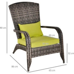 Outsunny Poltrona Da Giardino In PE Rattan Con Braccioli E Cuscini Imbottiti Grigia E Verde -Giardino di Lusso 32846924 3
