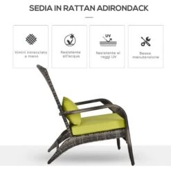 Outsunny Poltrona Da Giardino In PE Rattan Con Braccioli E Cuscini Imbottiti Grigia E Verde -Giardino di Lusso 32846924 4