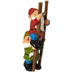 Design Toscano Sulla Scala A Pioli Gnomo Rampicante Gnomo Divertente Statua Da Giardino, Poliresina, A Colori, 28 Cm