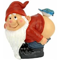 Design Toscano Loonie Moonie Con Le Natiche Al Vento Statuetta Gnomo Da Giardino, Poliresina, A Colori, Media 20,25 Cm