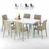 Tavolo Rettangolare Bianco 150x90 Cm Con 6 Sedie Colorate Bistrot Arm Summerlife Colore: Beige -Giardino di Lusso 33471017 1