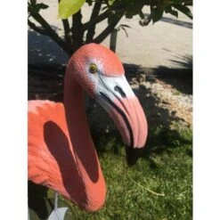 Fenicottero Flamingo Tropicale Con Base H. 90 Cm Decorazione Da Giardino In Plastica