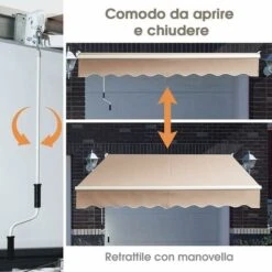 COSTWAY Tenda Da Sole Per Esterno Avvolgibile, Tenda Da Sole A Bracci Estensibili Con Telaio In Alluminio E Tettuccio Resistente Al Sole E Impermeabile E Manovella, 295 X 250 Cm, Beige -Giardino di Lusso 33965998 4