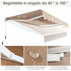 Tenda Da Sole Manuale Avvolgibile, Tettuccio Parasole Impermeabile Con Manovella, Ideale Per Giardino E Balcone (245x200 Cm Beige) -Giardino di Lusso 33966010 3