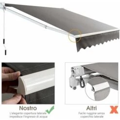 COSTWAY Tenda Da Sole Per Esterno Avvolgibile, Tenda Da Sole A Bracci Estensibili Con Telaio In Alluminio E Tettuccio Resistente Al Sole E Impermeabile E Manovella, 295 X 250 Cm, Grigio -Giardino di Lusso 33966013 5