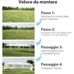 COSTWAY Gazebo Da Giardino 3 X 9 M, Tendone Per Feste Con 5 Pannelli Laterali Rimovibili, Impermeabile Protezione UV, Per Matrimonio Eventi E Barbecue -Giardino di Lusso 33966016 4