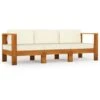 Divano Da Giardino 3 Posti Cuscini Bianco Crema Massello Acacia VidaXL -Giardino di Lusso 34089164 1