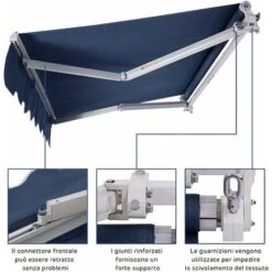 COSTWAY Tenda Da Sole Per Esterno Avvolgibile, Tenda Da Sole A Bracci Estensibili Con Telaio In Alluminio E Tettuccio Resistente Al Sole E Impermeabile E Manovella (250 X 200 Cm, Blu) -Giardino di Lusso 34725767 4