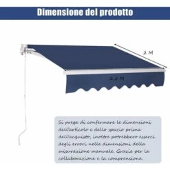 COSTWAY Tenda Da Sole Per Esterno Avvolgibile, Tenda Da Sole A Bracci Estensibili Con Telaio In Alluminio E Tettuccio Resistente Al Sole E Impermeabile E Manovella (250 X 200 Cm, Blu) -Giardino di Lusso 34725767 5