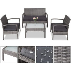 Casaria Set Lounge In Polirattan Cuscini 5cm Resistente Agli Agenti Atmosferici Mobili Da Giardino Balcone Grigio